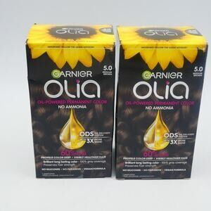 2 PACK Garnier Olia Oil Powered Permanent Hair Color 5.0 Medium Brown NEW SEALED